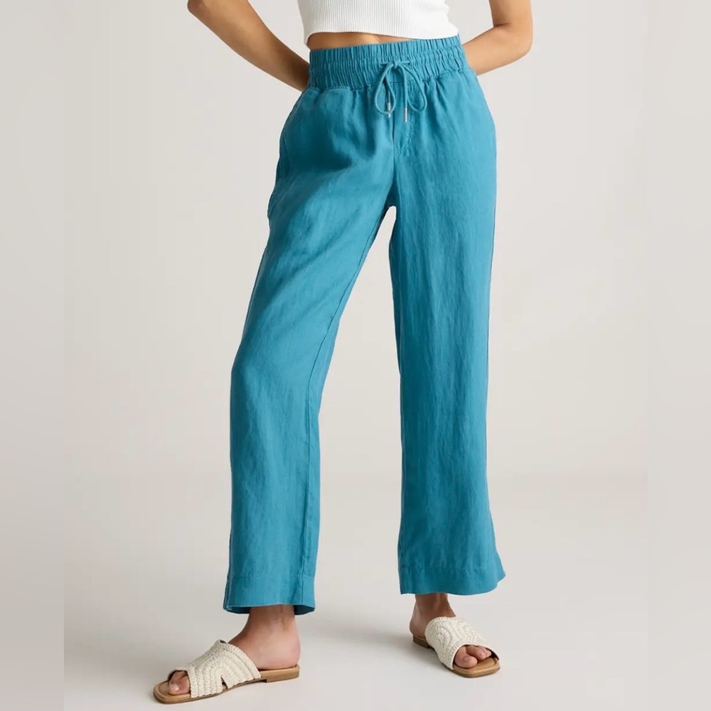 NWT Quince 100% European Linen Wide Leg Pant Mineral Blue Size M